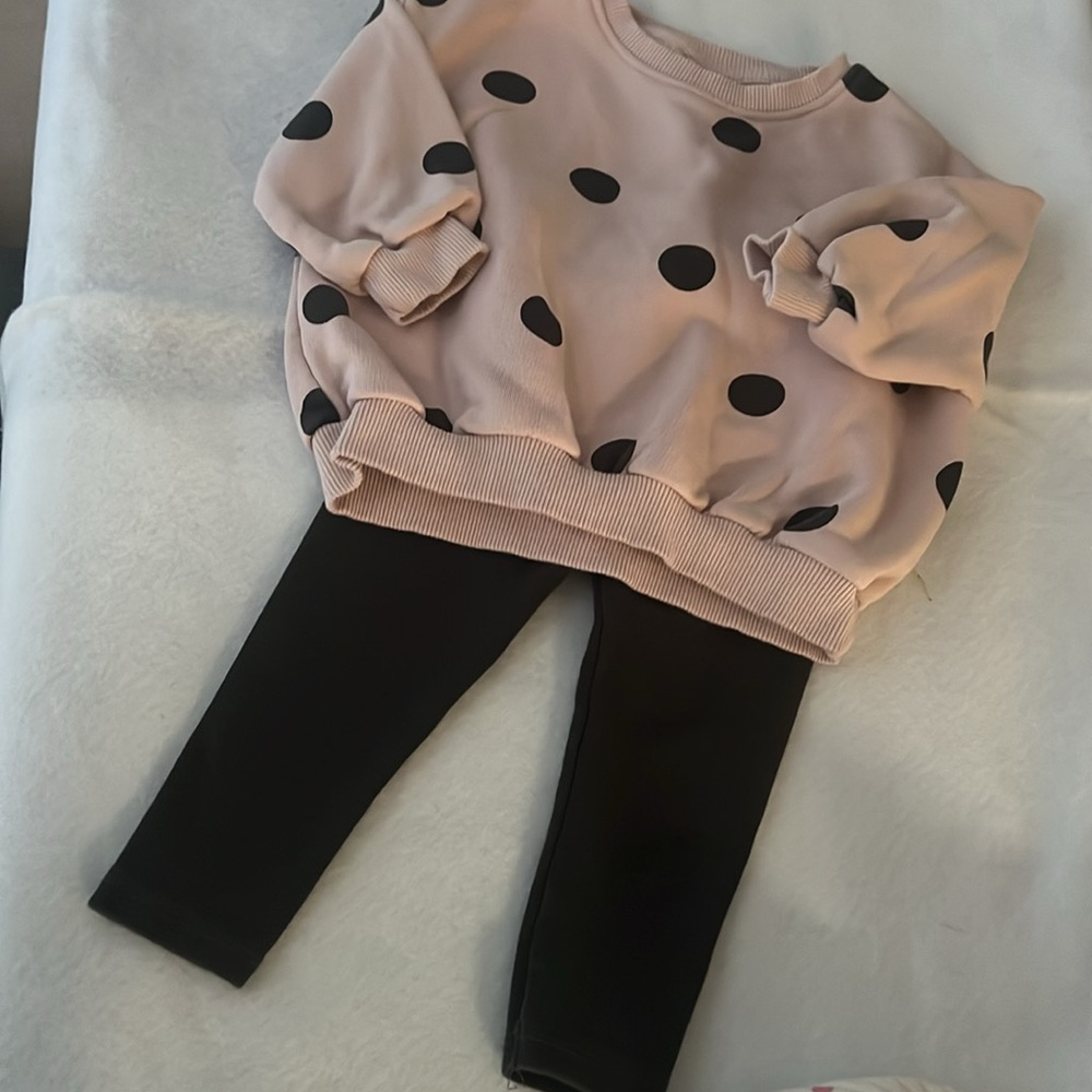 Sweater is a very light pink  and pant set is grey